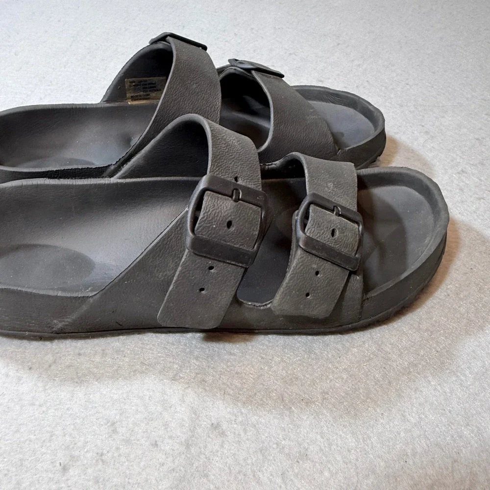 Black EVA Slip On Sandals Size L 9 10 Adjustable‎ Buckle Comfort Beach Pool cas